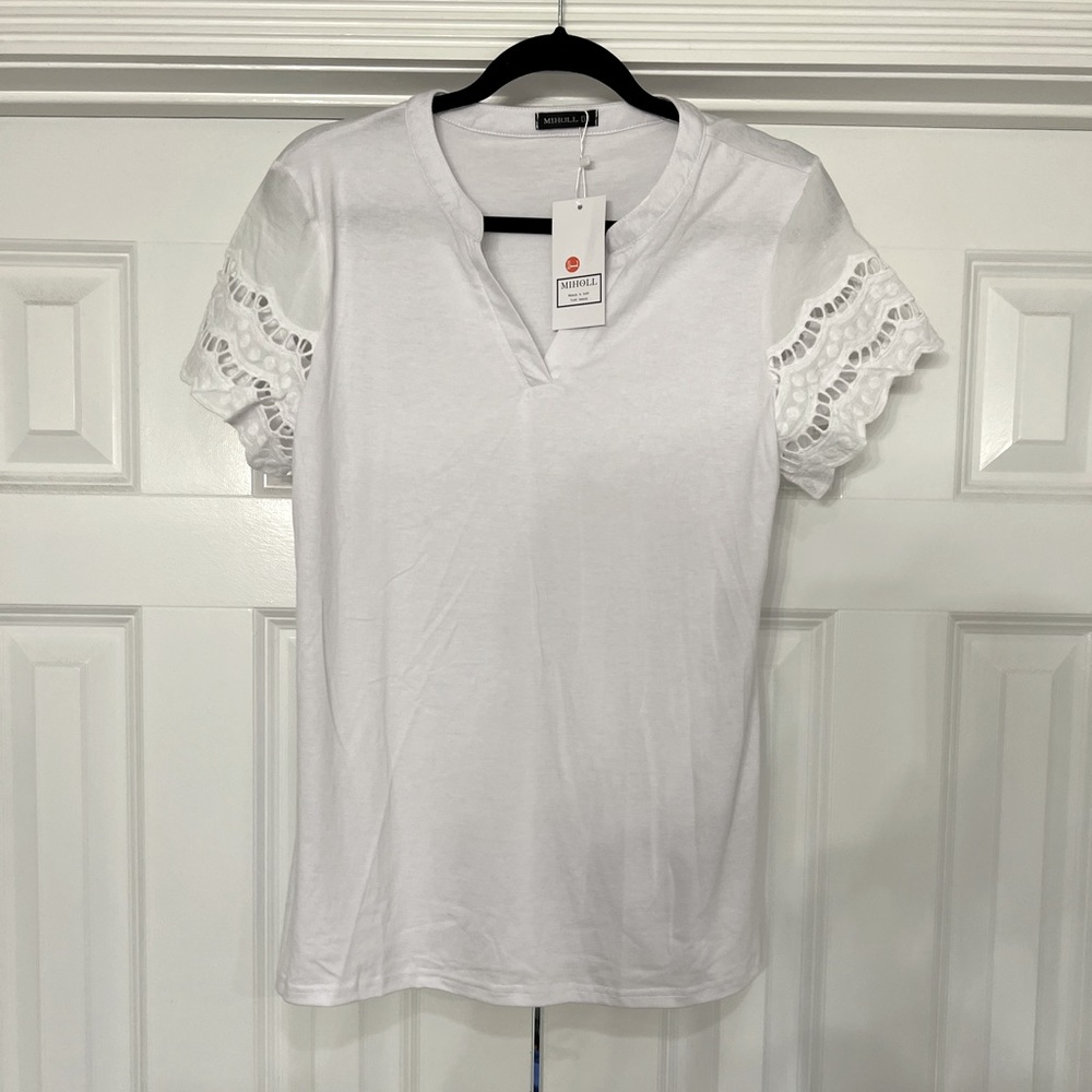 White top with short detailed sleeves
